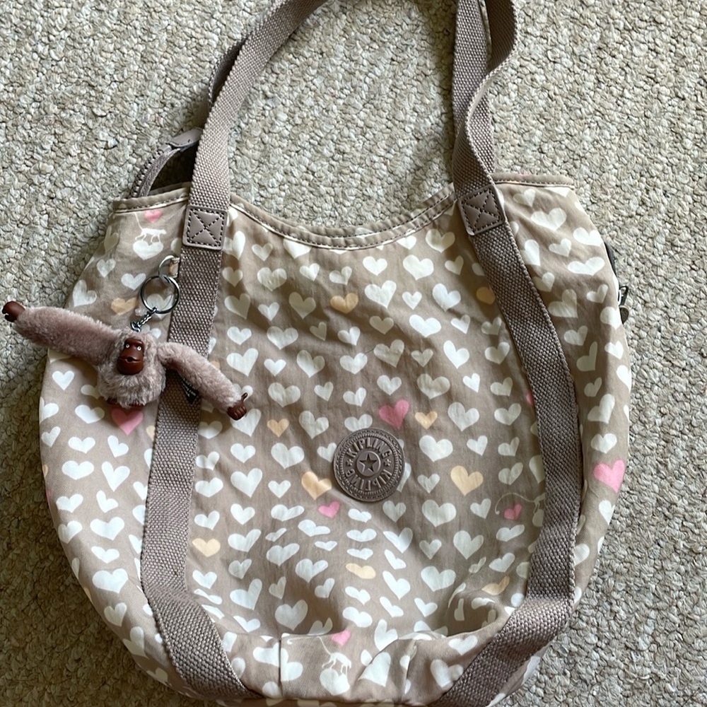 Kipling balloon bag tan with hearts